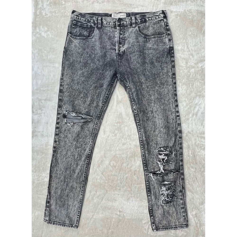 Topman Mens Vintage Skinny Acid Wash Distressed Grey Denim Jeans 38R 40x31